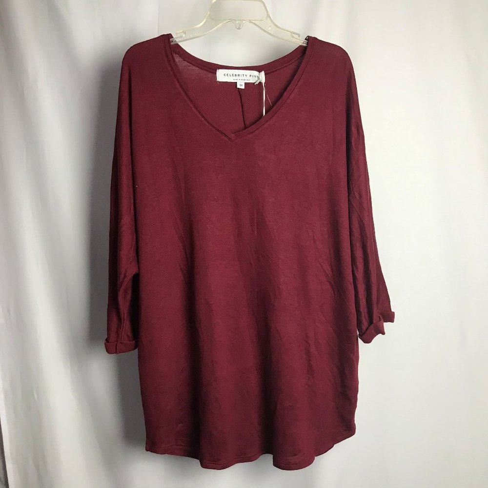 Celebrity Pink Women's Plus Cuffed V-Neck Top